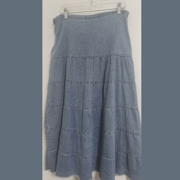 Destiny Denim Tie Waist Tiered Full Maxi Skirt Sz Large - Picture 7 of 9